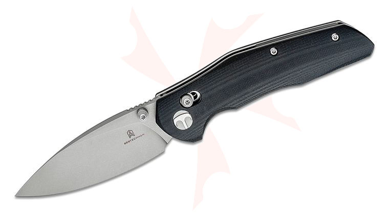 Bestechman Ronan Folding Knife 3.26 inch 14C28N Stonewashed Spear Point Blade, Black G10 Handles