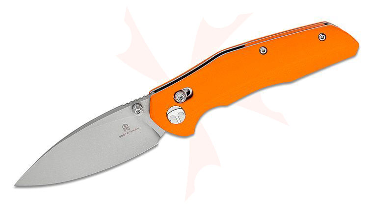 Bestechman Ronan Folding Knife 3.26 inch 14C28N Stonewashed Spear Point Blade, Orange G10 Handles