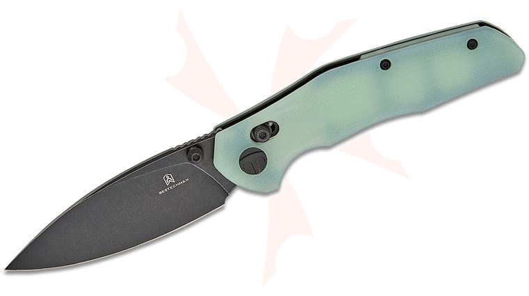 Bestechman Ronan Folding Knife 3.26 inch 14C28N Black Stonewashed Spear Point Blade, Natural (Jade) G10 Handles