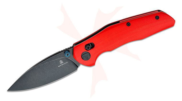 Bestechman Ronan Folding Knife 3.26 inch 14C28N Black Stonewashed Spear Point Blade, Red G10 Handles