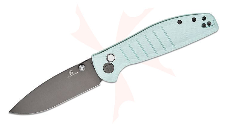 Bestechman Goodboy Button Lock Folding Knife 3.54 inch D2 Gray DLC Drop Point Blade, Ice Cream Blue G10 Handles