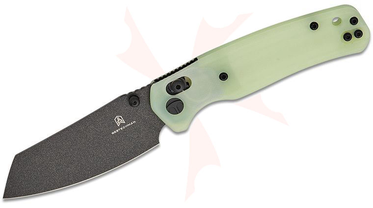 Bestechman Cicada's Wing B-Lock Folding Knife 3.15 inch Black Reverse Tanto Blade, Natural (Jade) G10 Handles