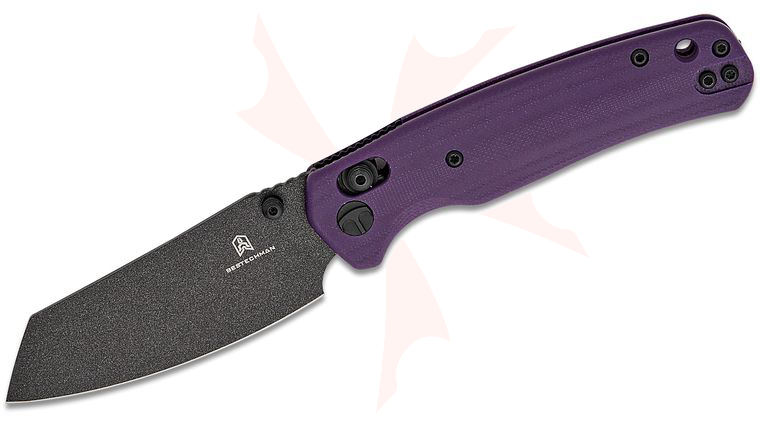 Bestechman Cicada's Wing B-Lock Folding Knife 3.15 inch Black Reverse Tanto Blade, Purple G10 Handles