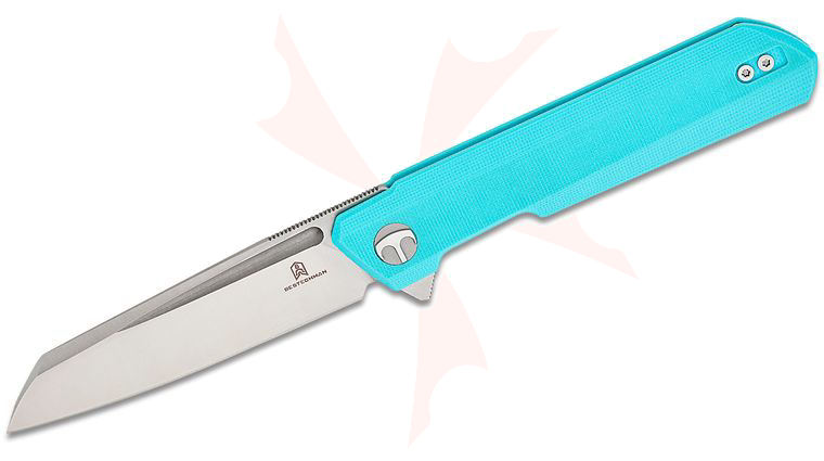 Bestechman Ostap Hel Dundee Liner Lock Flipper Knife 3.5 inch D2 Satin Sheepsfoot Blade, Tiffany Blue G10 Handles