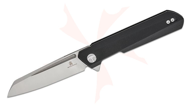 Bestechman Ostap Hel Dundee Liner Lock Flipper Knife 3.5 inch MagnaCut Satin Sheepsfoot Blade, Black G10 Handles