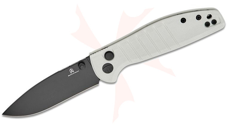 Bestechman Keanu Goodboy Jr. Button Lock Folding Knife 3 inch D2 Black PVD Drop Point Blade, White G10 Handles