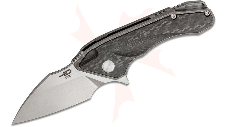 Bestech Knives Goblin Flipper Knife 2 inch S35VN Two-Tone Sheepsfoot Blade, Gray Titanium Handles with Carbon Fiber Inlay
