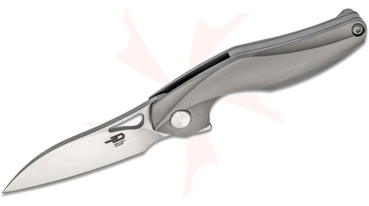 Bestech Knives Elijah Isham The Reticulan Flipper Knife 2.09 inch CPM-S35VN Two-Tone Modified Wharncliffe, Gray Titanium Handles, Kydex Sheath