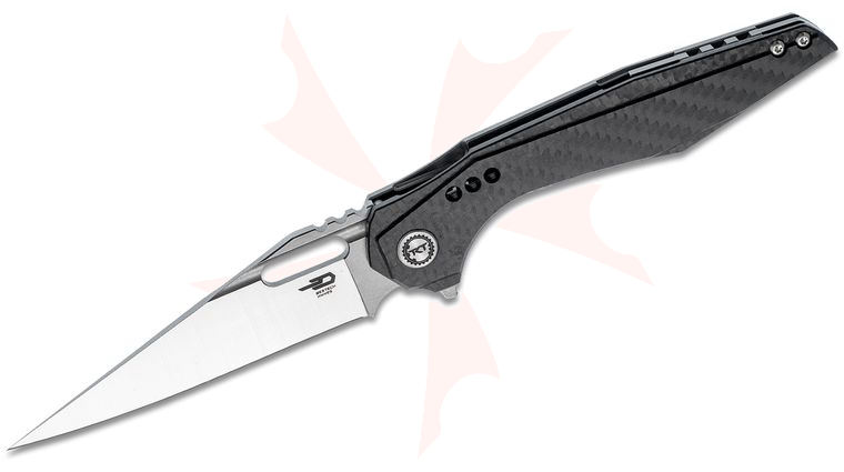 Bestech Knives Malware Flipper Knife 3.86 inch S35VN Satin/Stonewashed Modified Wharncliffe Blade, Carbon Fiber and Stonewashed Titanium Handles