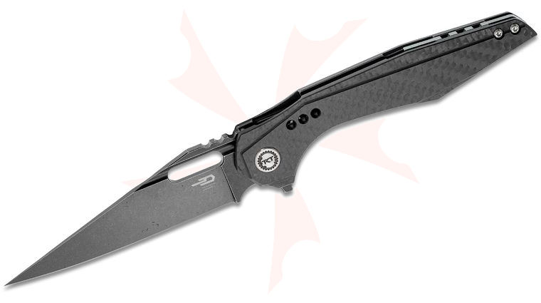 Bestech Knives Malware Flipper Knife 3.86 inch S35VN Black Stonewashed Modified Wharncliffe Blade, Carbon Fiber and Black Stonewashed Titanium Handles