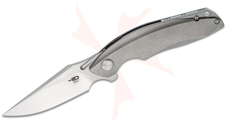 Bestech Knives Ghost Flipper Knife 3.19 inch S35VN Two-Tone Clip Point Blade, Stonewashed Titanium Handles