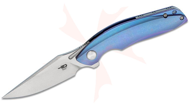 Bestech Knives Ghost Flipper Knife 3.19 inch S35VN Two-Tone Clip Point Blade, Blue Stonewashed Titanium Handles