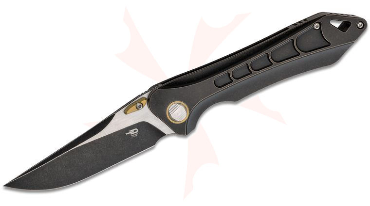 Bestech Knives Supersonic Folding Knife 3.46 inch S35VN Two-Tone Drop Point Blade, Black Stonewashed Titanium Handles