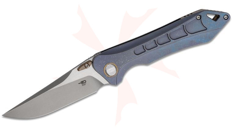 Bestech Knives Supersonic Folding Knife 3.46 inch S35VN Two-Tone Drop Point Blade, Blue Stonewashed Titanium Handles