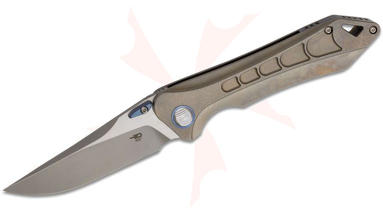 Bestech Knives Supersonic Folding Knife 3.46 inch S35VN Two-Tone Drop Point Blade, Gold Stonewashed Titanium Handles