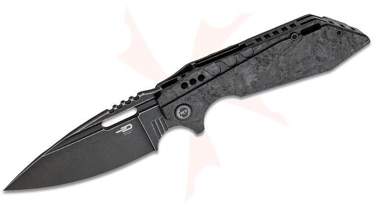 Bestech Knives Shodan Flipper Knife 3.86 inch S35VN Black Stonewashed Spear Point Blade, Marbled Carbon Fiber & Black Stonewashed Titanium Handles