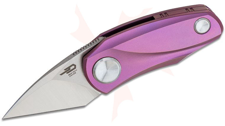 Bestech Knives Tulip Front Flipper Slipjoint Knife 1.53 inch M390 Two-Tone Tanto Blade, Purple Anodized Titanium Handles