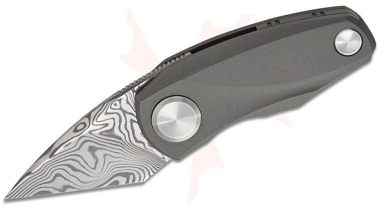 Bestech Knives Tulip Front Flipper Knife 1.53 inch Damasteel Polished Tanto Blade, Gray Anodized Titanium Handles