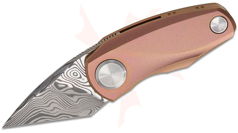 Bestech Knives Tulip Front Flipper Knife 1.53 inch Damasteel Polished Tanto Blade, Rose Gold Anodized Titanium Handles