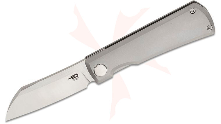 Bestech Knives Bruv Frame Lock Front Flipper Knife 2.95 inch M390 Satin Sheepsfoot Blade, White Bead Blasted Titanium Handles