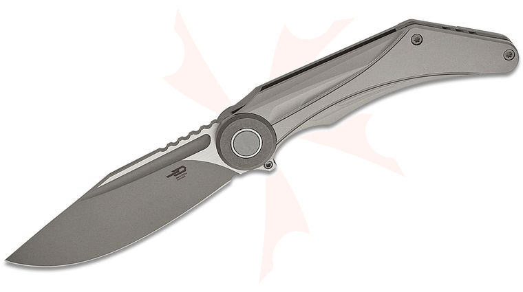 Bestech Knives Kombou Seraph Frame Lock Flipper Knife 3.66 inch M390 Two-Tone Clip Point Blade, Gray Titanium Handles