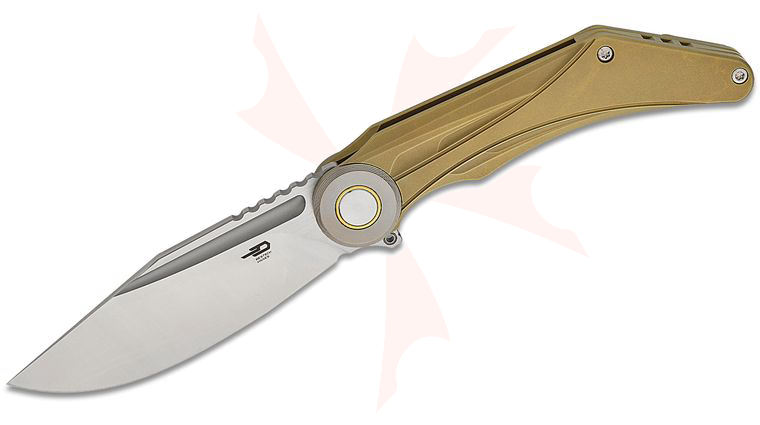Bestech Knives Kombou Seraph Frame Lock Flipper Knife 3.66 inch M390 Two-Tone Clip Point Blade, Bronze Titanium Handles