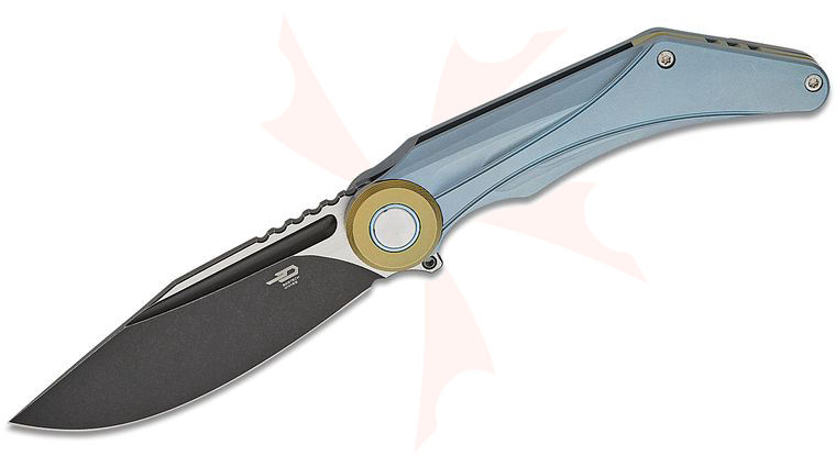 Bestech Knives Kombou Seraph Frame Lock Flipper Knife 3.66 inch M390 Two-Tone Clip Point Blade, Blue Titanium Handles