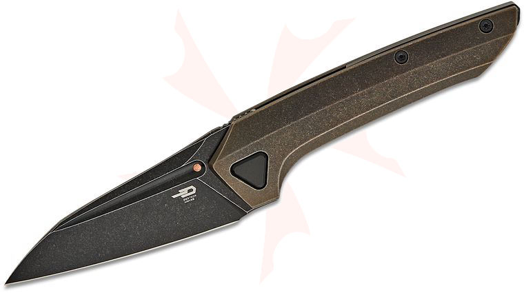 Bestech Knives VK-Navi Frame Lock Front Flipper Knife 3.29 inch MagnaCut Black Stonewashed Wharncliffe Blade, Dark Bronze Stonewashed Titanium Handles