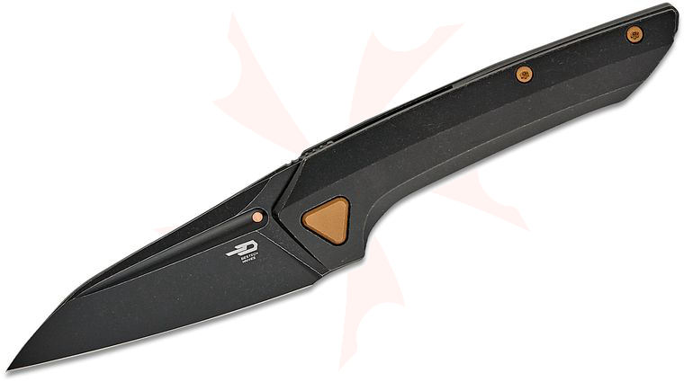 Bestech Knives VK-Navi Frame Lock Front Flipper Knife 3.29 inch MagnaCut Black Stonewashed Wharncliffe Blade, Black Titanium Handles
