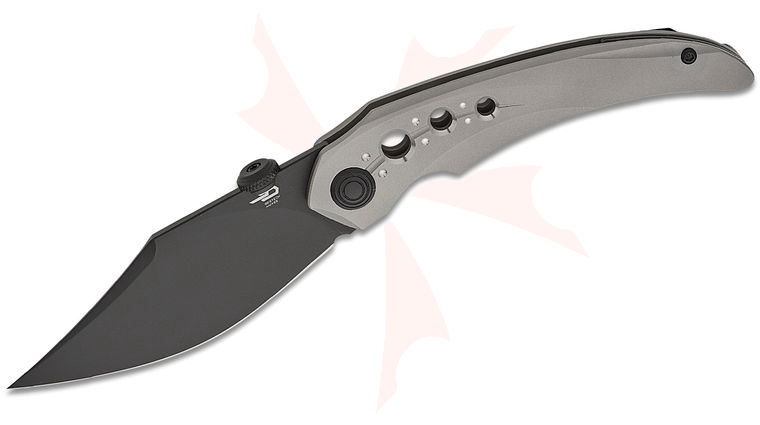 Bestech Knives Kombou Razon Frame Lock Folding Knife 3.87 inch MagnaCut Black PVD Bowie Blade, White Bead Blast Titanium Handles
