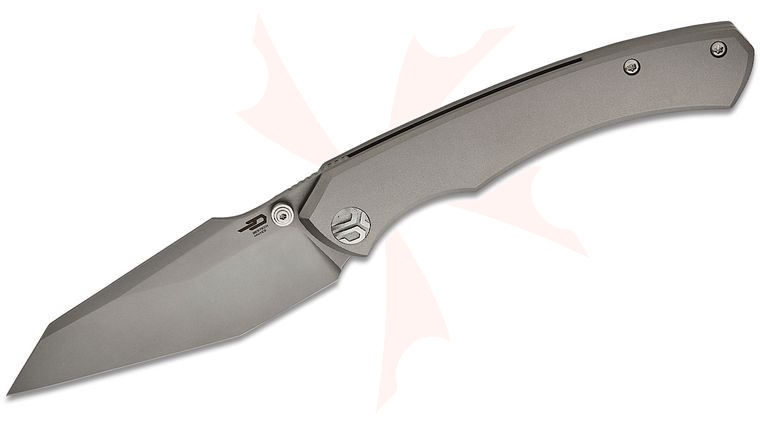 Bestech Knives Clastic Frame Lock Front Flipper Knife 3.62 inch MagnaCut White Bead Blast Modified Reverse Tanto Blade, White Bead Blast Titanium Handles