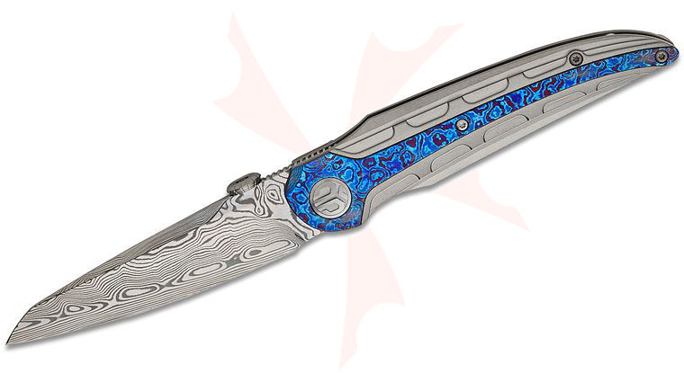 Bestech Knives Kombou Prydwen Frame Lock Front Flipper Knife 3.68 inch Damasteel Sheepsfoot Blade, Milled Bead Blast Titanium Handles with Timascus Inlays and Pocket Clip
