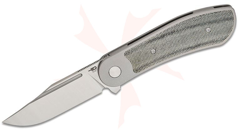 Bestech Knives Justin Lundquist Vestige Frame Lock Flipper Knife 3.47 inch MagnaCut Satin Clip Point Blade, Bead Blasted Titanium Handles with Black Canvas Micarta Inlay