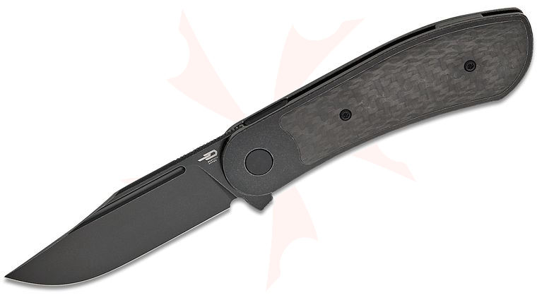 Bestech Knives Justin Lundquist Vestige Frame Lock Flipper Knife 3.47 inch MagnaCut Black Stonewashed Clip Point Blade, Black Titanium Handles with Carbon Fiber Inlays