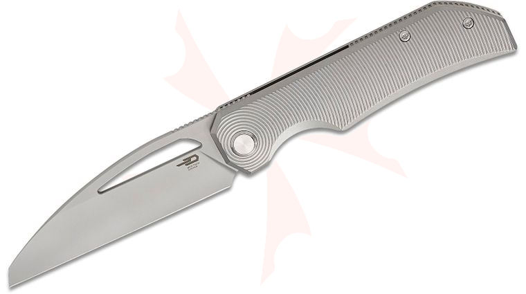 Bestech Knives Taipan Front Flipper Knife 3.73 inch MagnaCut Bead Blast Sheepsfoot Blade, Bead Blast Titanium Handles
