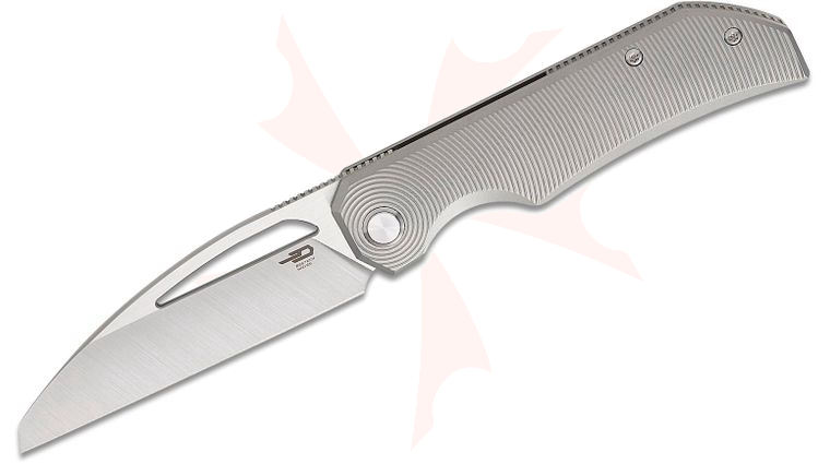 Bestech Knives Taipan Front Flipper Knife 3.73 inch MagnaCut Two-Tone Satin Sheepsfoot Blade, Bead Blast Titanium Handles