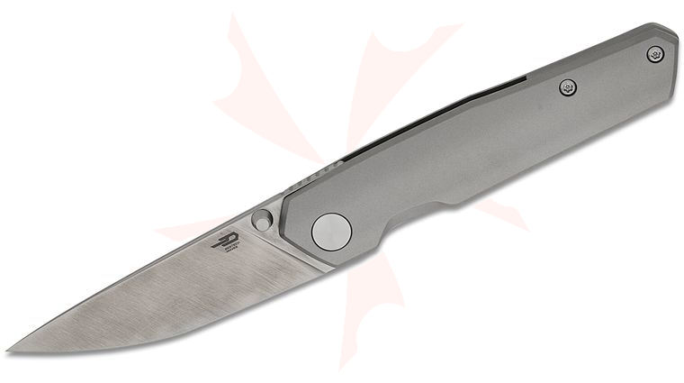 Bestech Knives VK-Kuze Frame Lock Front Flipper Knife 3.25 inch MagnaCut Satin Drop Point Blade, Bead Blast Titanium Handles