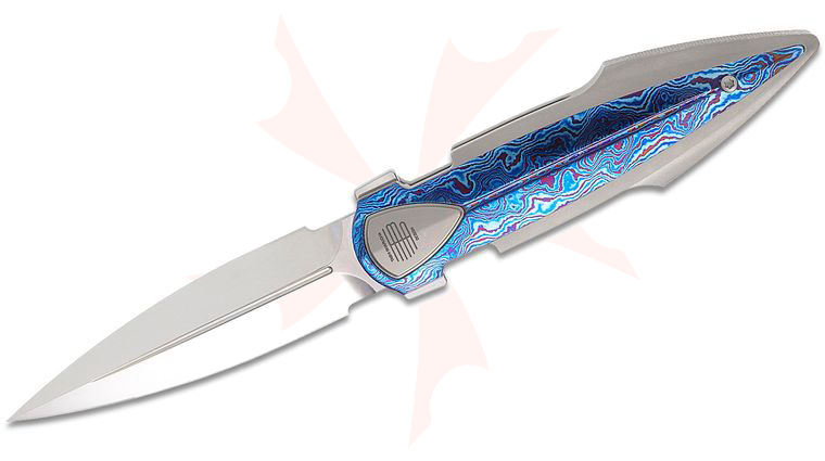 Bestech Knives Tashi IKA Dagger Liner Lock Flipper Knife 3.9 inch M390 Mirror Polished Single-Edge Dagger Blade, Blasted Integral Titanium Handles with Timascus Inlays