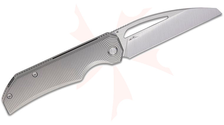 Bestech Knives Mini Taipan Left-Handed Frame Lock Front Flipper Knife 3.25 inch MagnaCut Satin Sheepsfoot Blade, Milled Bead Blast Titanium Handles