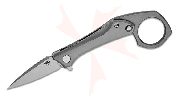 Bestech Knives Ostap Hel Duci Frame Lock Flipper Knife 2.05 inch CPM-20CV Stonewashed Spear Point Blade, Bead Blast Titanium Handles, Removable Finger Ring