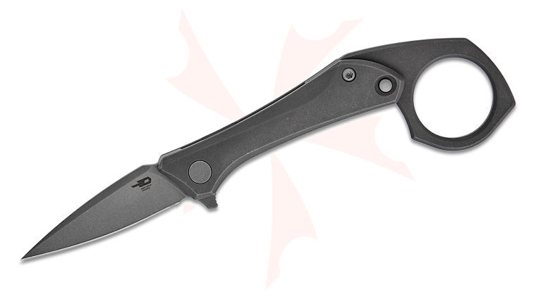 Bestech Knives Ostap Hel Duci Frame Lock Flipper Knife 2.05 inch CPM-20CV Dark Bead Blast Spear Point Blade and Titanium Handles, Removable Finger Ring