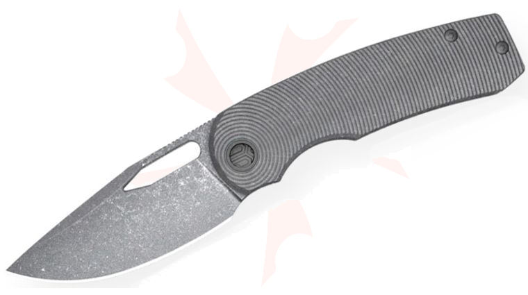 Bestech Knives Kriya Front Flipper Knife 3.03 inch M398 Dark Stonewashed Drop Point Blade, Dark Stonewashed Ripple Pattern Titanium Handles