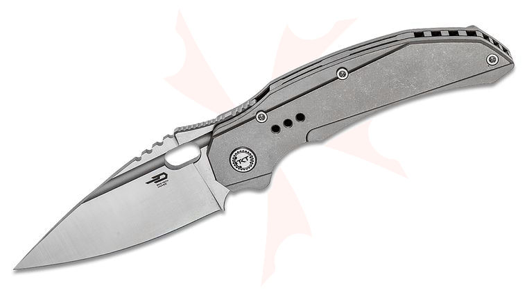 Bestech Knives Exploit Front Flipper Knife 3.5 inch S35VN Satin Drop Point Blade, Gray Titanium Handles