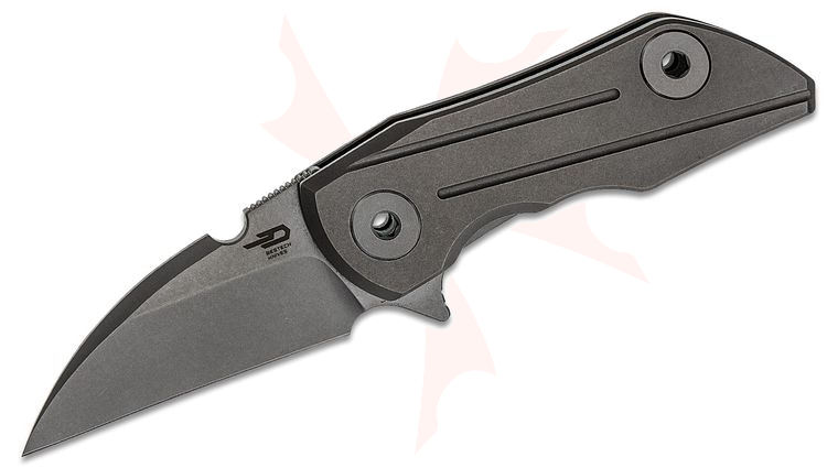 Bestech Knives 2500 Delta Flipper Knife 2.52 inch S35VN Sandblasted Wharncliffe Blade, Sandblasted Titanium Handles