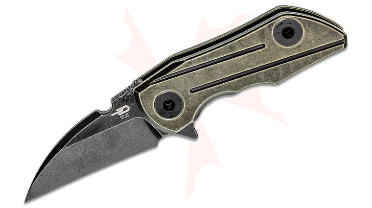 Bestech Knives 2500 Delta Flipper Knife 2.52 inch S35VN Black Stonewashed Wharncliffe Blade, Bronze Titanium Handles