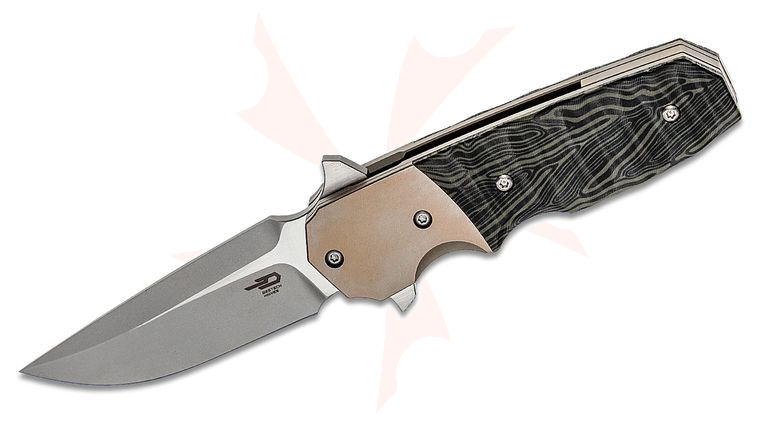 Bestech Knives Jason Clark Freefall Flipper Knife 2.76 inch S35VN Two-Tone Drop Point Blade, Green/Black G10 Handles with Bronze Titanium Bolsters
