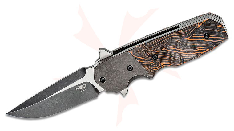 Bestech Knives Jason Clark Freefall Flipper Knife 2.76 inch S35VN Black Stonewashed Two-Tone Drop Point Blade, Orange/Black G10 Handles with Black Stonewashed Titanium Bolsters