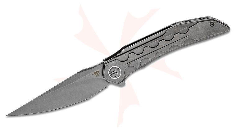 Bestech Knives Kombou Samari Flipper Knife 3.82 inch M390 Stonewashed Drop Point Blade, Gray Titanium Handles