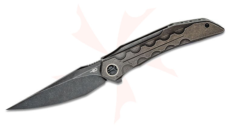 Bestech Knives Kombou Samari Flipper Knife 3.82 inch M390 Black Stonewashed Drop Point Blade, Black Stonewashed Titanium Handles