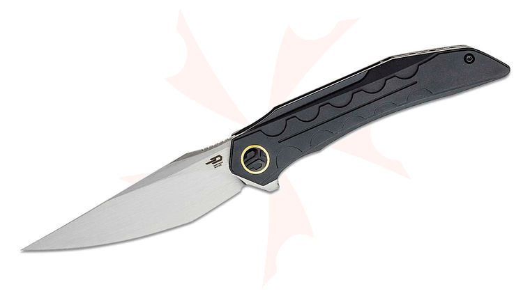 Bestech Knives Kombou Samari Flipper Knife 3.82 inch M390 Hand Rubbed Satin Drop Point Blade, Black Titanium Handles